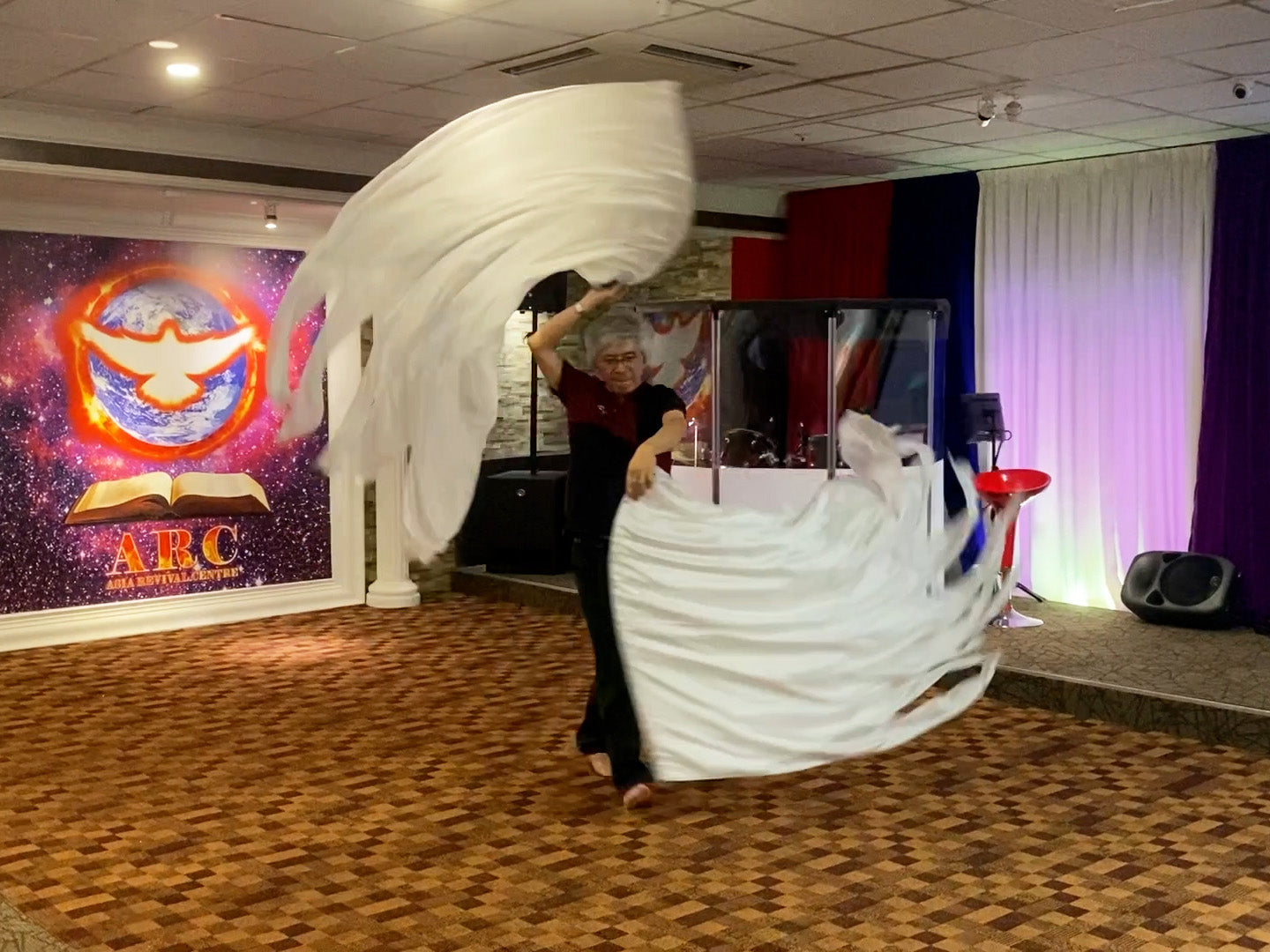 Angel Wings Double layer White Silk Praise and Worship Flag WF43X7055