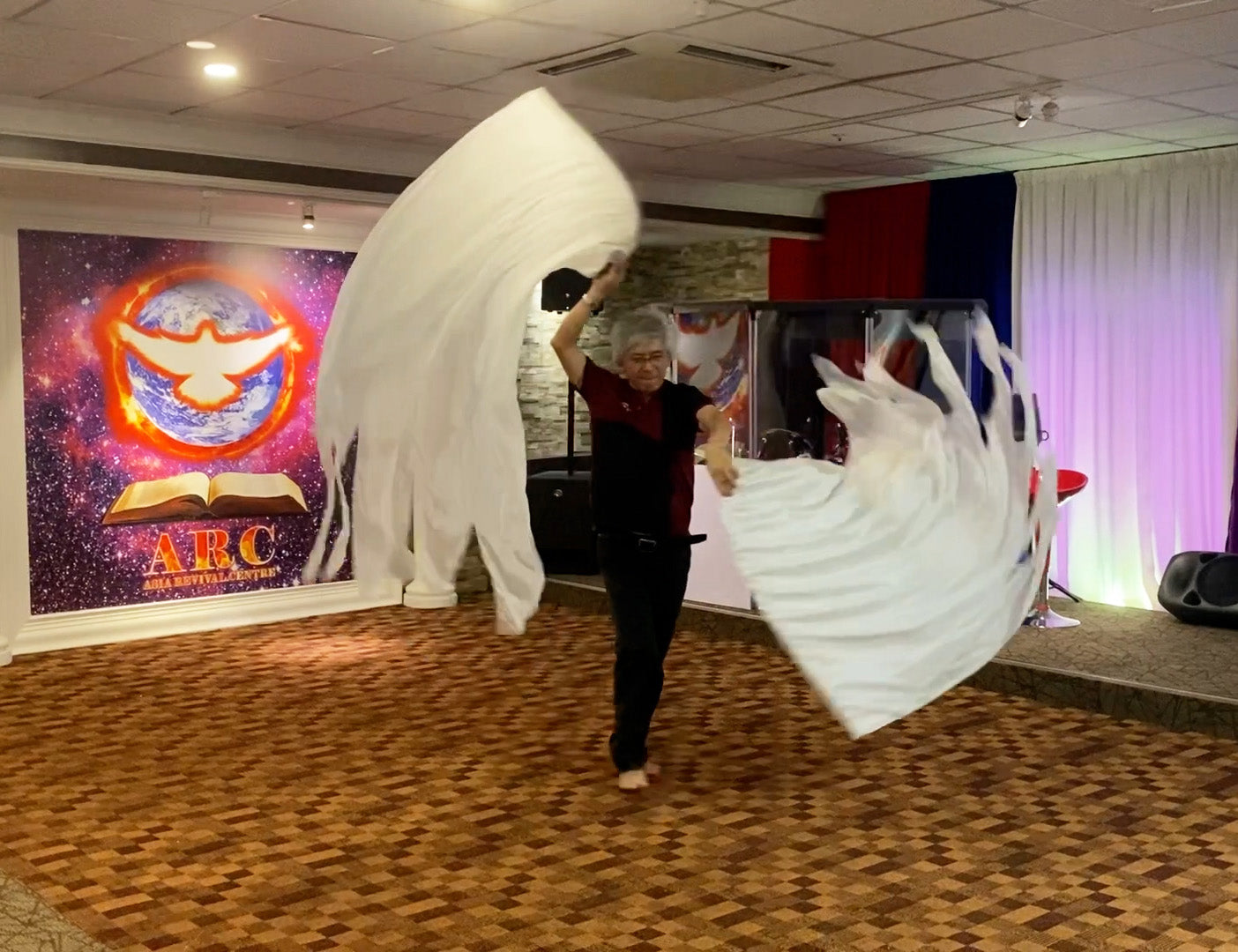 Angel Wings Double layer White Silk Praise and Worship Flag WF43X7055