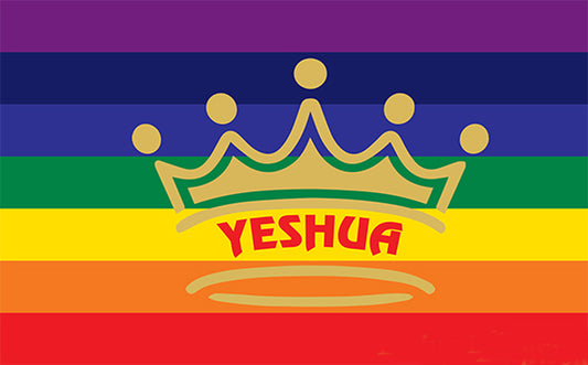 Yeshua (center) King Over - Rainbow Nation Silk Printed Worship Flags (buy 1 Get 1 Free)